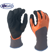 NMSAFETY 13g nylon liner double 3/4 coated sandy nitrile oil resistant work gloves